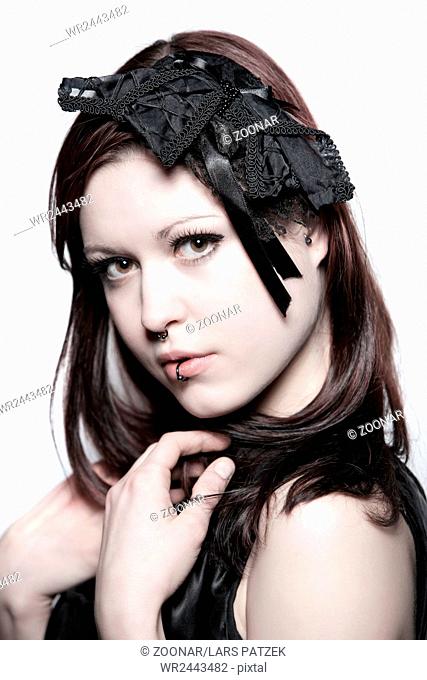 Young woman with vintage headdress