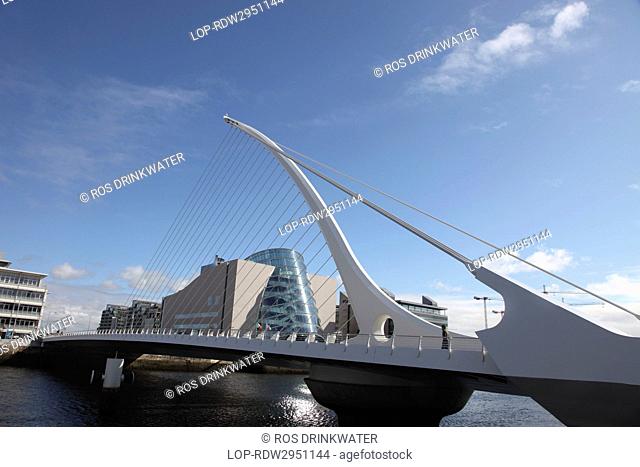 Republic of Ireland, Dublin City, Dublin. Samuel Beckett Bridge, a cable-stayed bridge designed by Spanish architect Santiago Calatrava that joins Sir John...