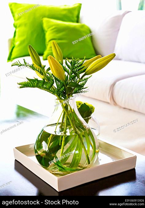 Green and White flower display for Spring Festival event decor