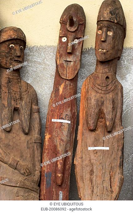 Famous carved wooden effergies of Chiefs and Warriors, which are now becoming rare as many have been stolen by art collectors