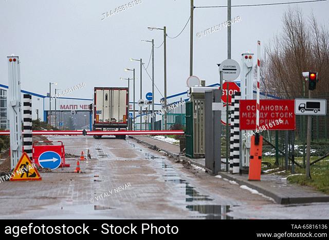 RUSSIA, CHERNYSHEVSKOYE - DECEMBER 16, 2023: A semi-trailer is seen at the Chernyshevskoye checkpoint on the Russian-Lithuanian border
