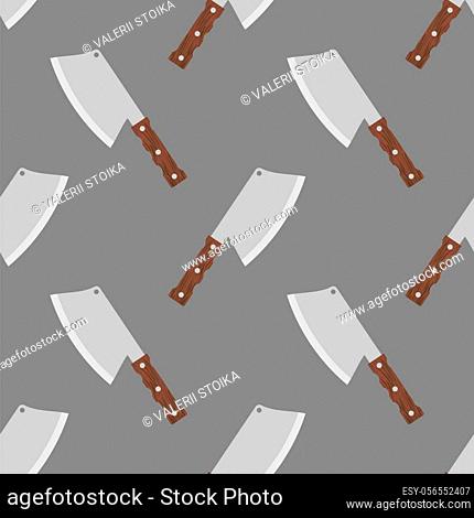 Knives Seamless Pattern on Grey Background. Kitchen Accessories