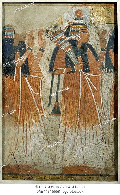 Ladies dressed for a ceremony, painting from a Theban tomb from the time of Ramesses II. Egyptian Civilisation, New Kingdom, Dynasty XIX