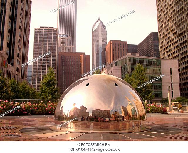 Chicago, IL, Illinois, Windy City, Downtown, skyline, stainless steel fountain