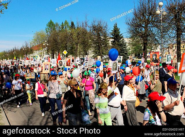 Parade immortal regiment on the Victory Day May 9, 2016. Gatchina, Leningrad region, Russia