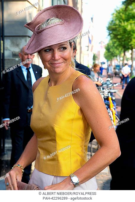 Dutch Queen Maxima attends the opening of the renovated tropical greenhouse complex in the Hortus Botanicus Leiden, 4 September 2013