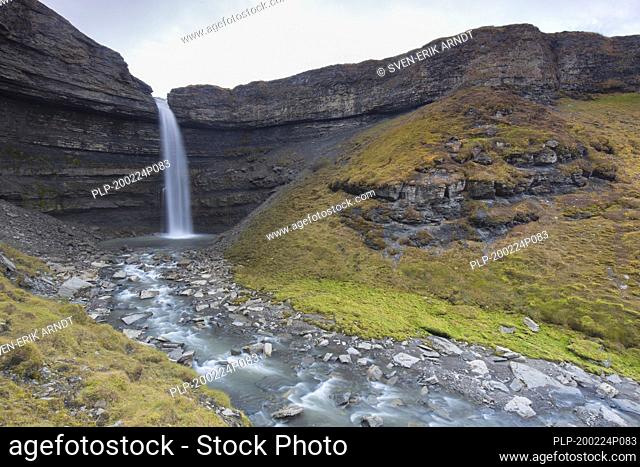 Waterfall Hemsilfossen on the Hemsil river at Ekmanfjorden, Svalbard / Spitsbergen, Norway