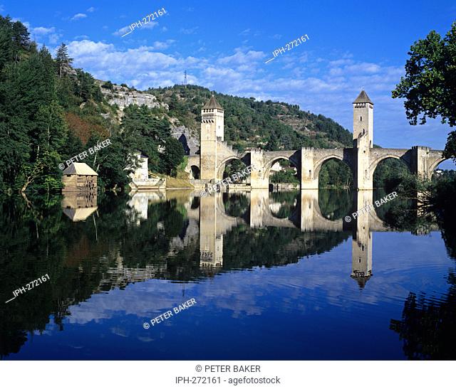 Reflections of Pont de Valentre on the River Lot at Cahors