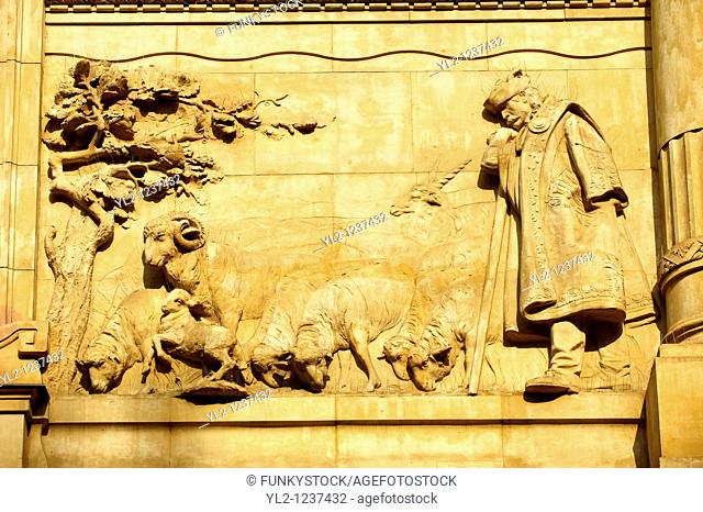 Bas relief sculptures on the Hungarian National Bank building, Budapest, Hungary