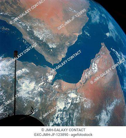 Arabian Peninsula (on left) and northeast Africa (on right) as seen from the orbiting Gemini-11 spacecraft at an altitude of 340 nautical miles during its 27th...