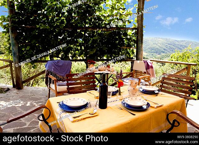 A lunch table finely set outdoors in a Chianti Terrace