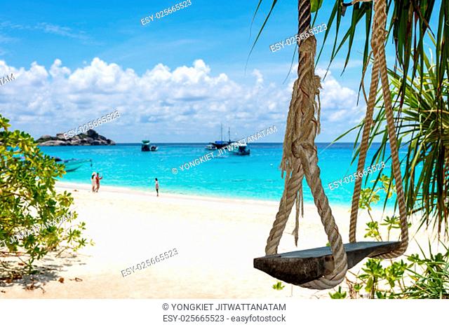 Swing on the beach at Koh Miang island is highly praised for its beautiful scenery of sea in Mu Ko Similan National Park, Phang Nga Province, Thailand