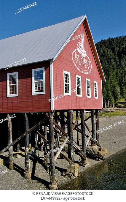 Red visitor's building at Icy Strait Point. Hoonah. Alaska