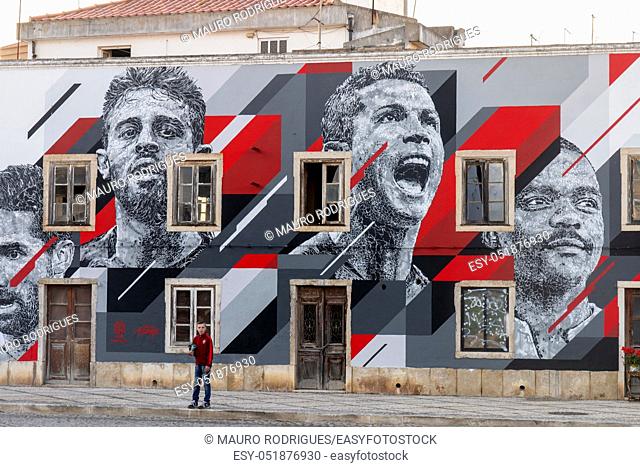 PORTIMAO, PORTUGAL: 20th MAY 2018 - Graffiti painting of several celebrities including Cristiano Ronaldo soccer player