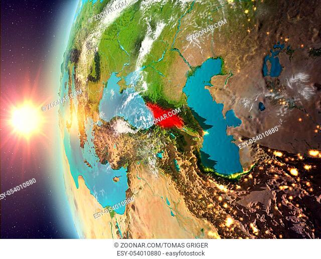 Georgia as seen from space on planet Earth during sunset. 3D illustration. Elements of this image furnished by NASA
