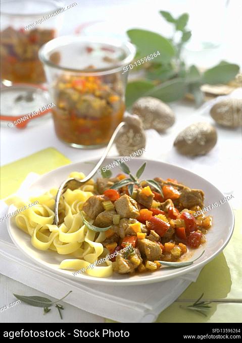 Preserved veal goulash with ribbon noodles