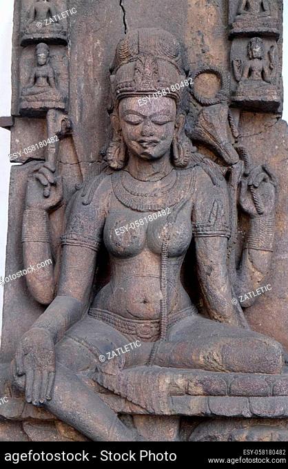 Seated Tara, from 10th century found in Khondalite Lalitagiri, Odisha now exposed in the Indian Museum in Kolkata, West Bengal, India