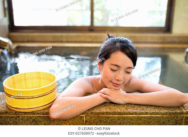Woman having onsen