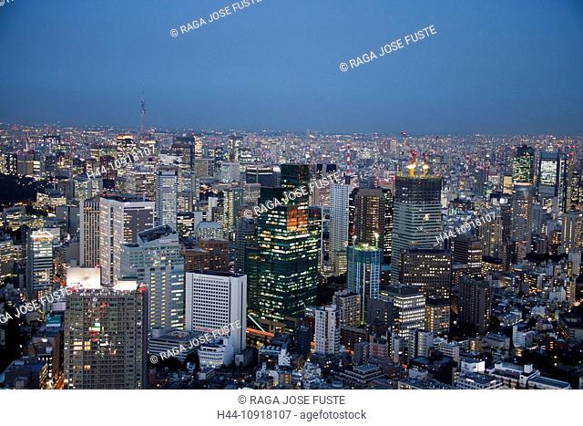 Japan, Asia, Tokyo, city, Central Tokyo, Sky Tree Tower, architecture, big, buildings, city, downtown, huge, lights, metropolis, skyline, evening, night, lights
