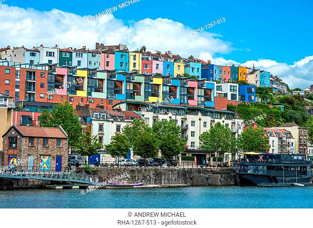 Colourful houses overlooking the River Avon at Hotwells district of Bristol, Avon, England, United Kingdom, Europe
