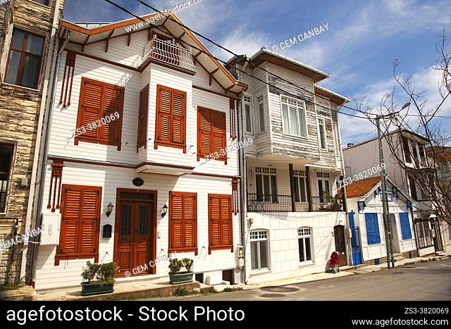 Traditional wooden houses in Heybeliada-Halki, Prince Islands, Istanbul, Marmara Region, Turkey, Europe