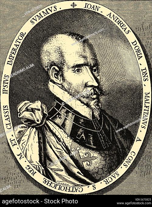 Portrait of Andrea Doria or D'Oria, (1466-1560), Italian admiral and politician of the Republic of Genoa, Dux of Genoa. History of Philip II of Spain