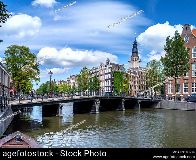 Canal with Zuiderkerk Church, Amsterdam, North Holland, Netherlands, Europe