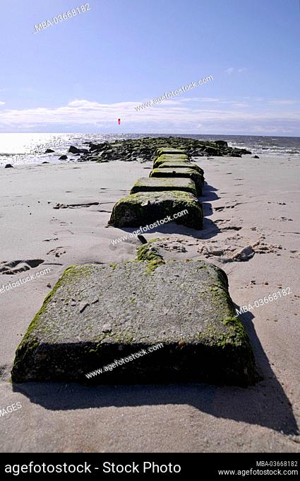 Stone groyne, Westerland, Sylt, North Frisian Islands, Schleswig-Holstein, Germany