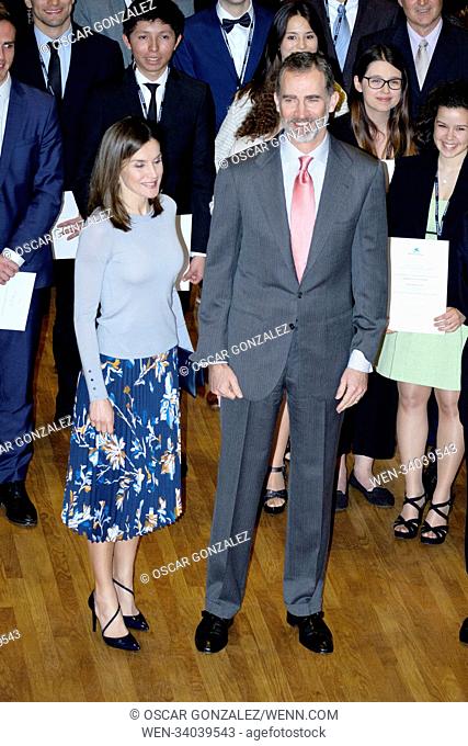 Felipe VI of Spain and Queen Letizia of Spain delivering 'La Caixa' scholarships at the Caixa Forum cultural center in Madrid, Spain