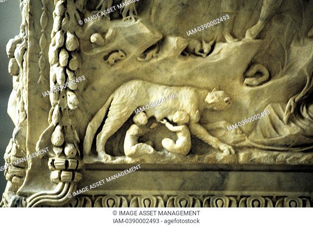 Romulus and Remus suckling from the she-wolf  Detail from marble monument to the twin founders of Rome