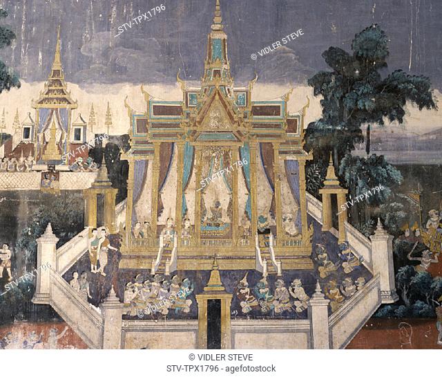 Cambodia, Asia, Depicting, Holiday, Landmark, Mural, Phnom penh, Ramayana, Royal pavilion, Story, Tourism, Travel, Vacation, Wal