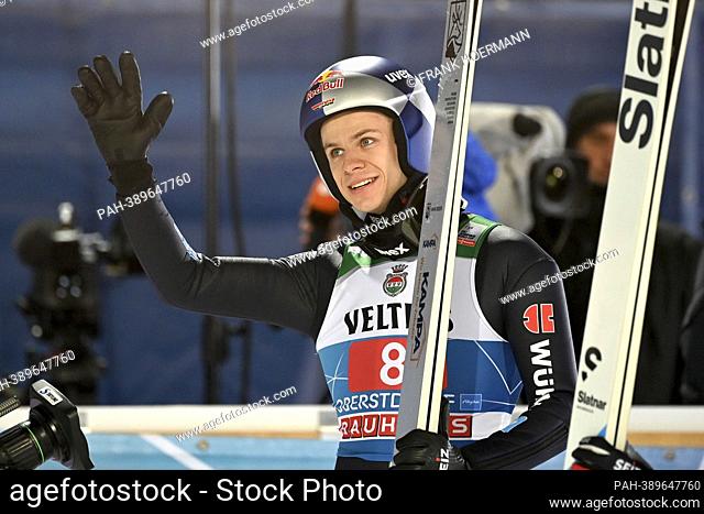 Andreas WELLINGER (GER) after his first jump, jubilation, joy, enthusiasm, action, single image, cut single motif, portrait, portrait, portrait