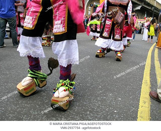 Traditional Bolivian shoes worn at the Carnaval del Pueblo Festival in London, UK