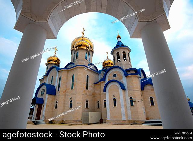 Nicosia, Cyprus - March 9 2019: The famous Russian style orthodox church dedicated to Saint Andrew at the village Episkopio of in Cyprus