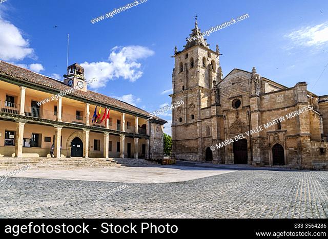 Town Hall and Sta. Maria Magdalena church in Torrelaguna. Madrid. Spain. Europe