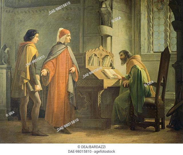 Dante (1265-1321) presenting Giotto (1266-1337) to Guido da Polenta (died 1310), by Giovanni Mochi (1829-1892), oil on board, 108x84.5 cm