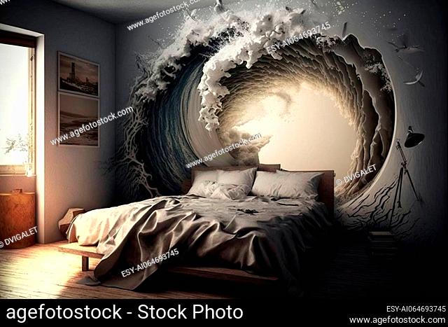 Bedroom design with a fantastic seascape