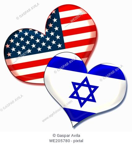 USA and Israel hearts. Graphic design about the friendship and ties between these countries