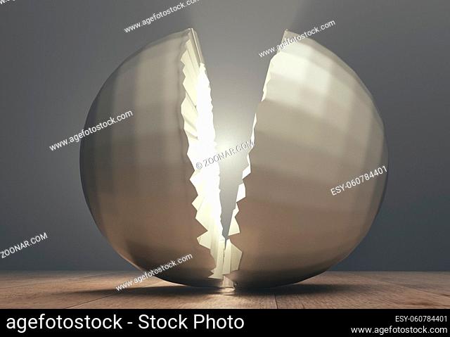 ball cracked into two parts 3d render