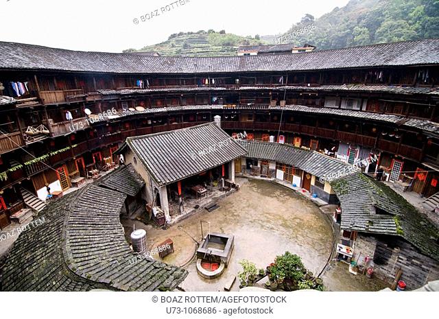 Inside a Tulou, A view down from this amazing gigantic building