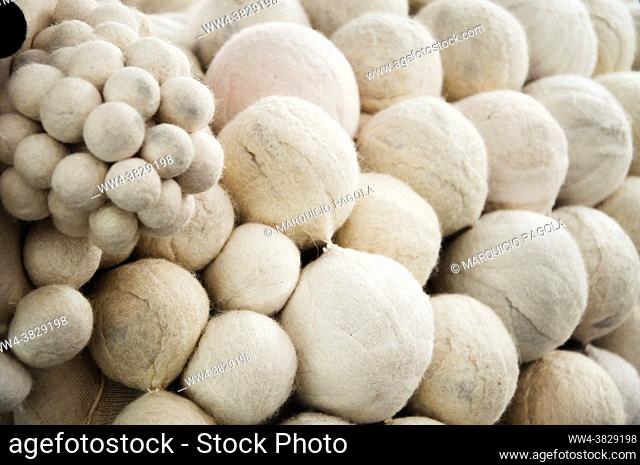 Set of white balls made of freshly shorn sheep's wool