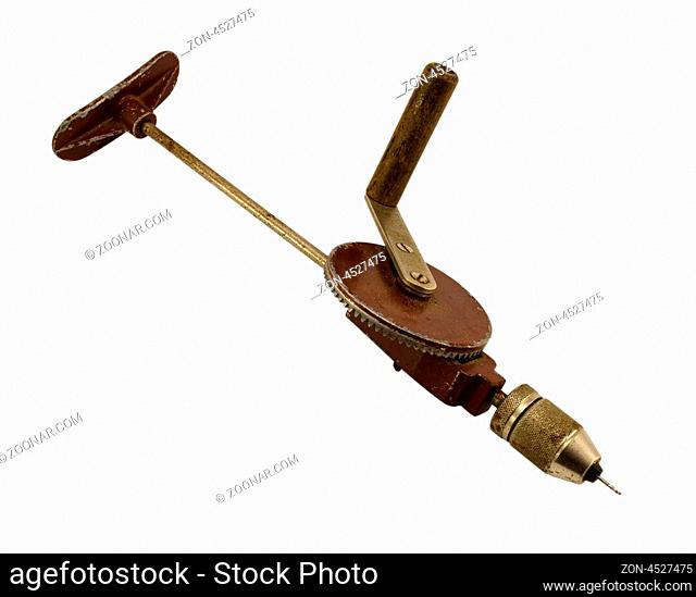 retro manual hand drill tool isolated on white background