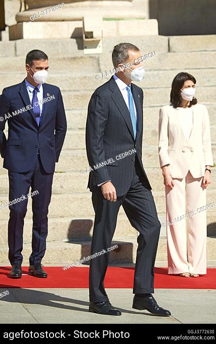 King Felipe VI of Spain, Pedro Sanchez, Prime Minister attends '40th anniversary of February 23, 1981' at Congress of Deputies on February 23, 2021 in Madrid