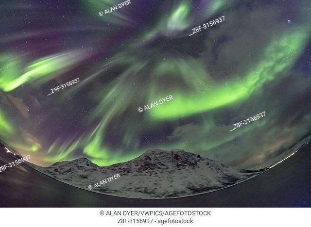 A sky-covering aurora on March 14, 2018, as seen from the Hurtigruten ship the m/s Nordnorge, as we sailed south toward Tromsø, Norway.