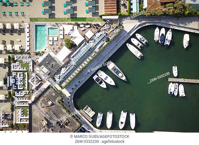 Aerial view of a small port for the storage of pleasure boats