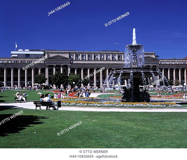 Stuttgart, park, castle square, King construction, portico, fountain, person, Neckar, Germany, Europe, Baden-Wurttembe