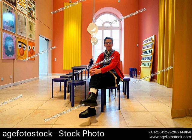 12 April 2023, Hamburg: Tulga Beyerle, director of the Museum für Kunst und Gewerbe (MK&G), sits in the redesigned foyer