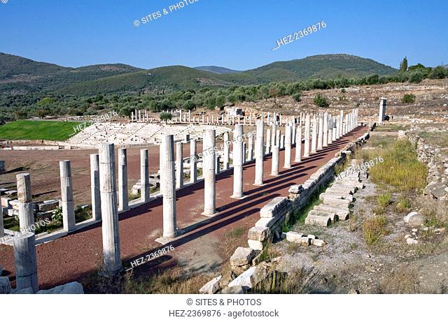 Stoas of the gymnasium at Messene, Greece. Ancient Messene lies on the slopes of Mt Ithomi, 30km/19 miles northwest of Kalamata