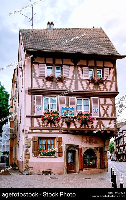 Colmar, Alsace, France June 2020. Petite Venice, water canal and traditional half timbered houses. Colmar is a charming town in Alsace, France