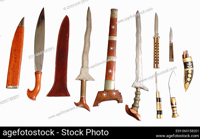 Filipino Fighting Sword and Knife Collection on White Background
